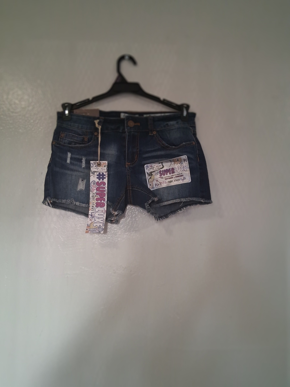 Indigo Rein Dark Blue Distressed Denim Shorts